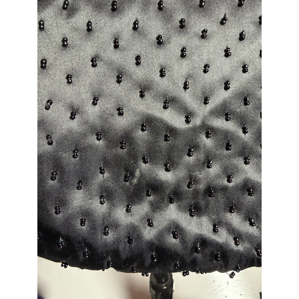 Vtg Y2K Beaded Satin Evening Bag Black Floral‎ Woven Strap Prom cocktail